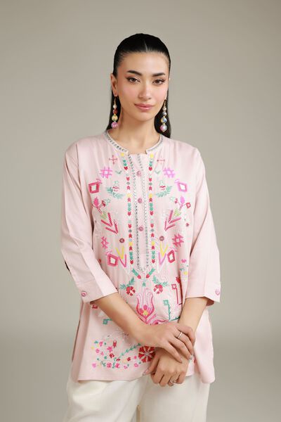 Embroidered | Viscose Crepe | Pink Buttoned Shirt | AED 75.00