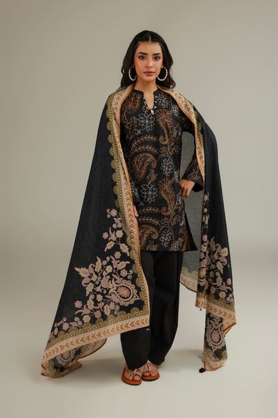 Embroidered | Cotton Net | Black Embroidered Dupatta | AED 80.00