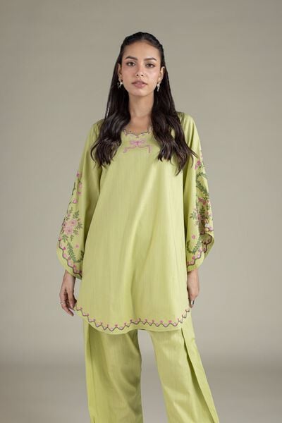 Embroidered | Textured Cambric | Scalloped Floral Kurta | AED 130.00