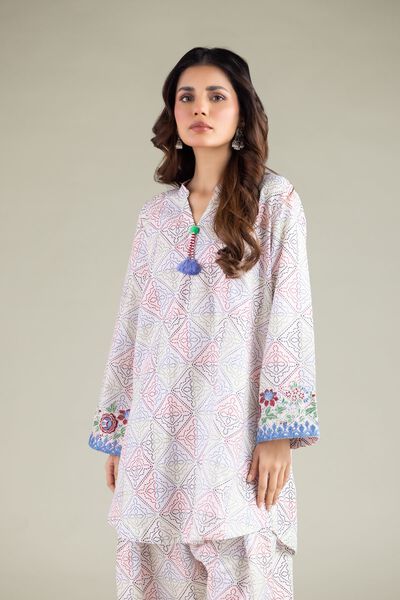 Embroidered | Textured Cotton | Geometric Tassel Kurta | AED 130.00