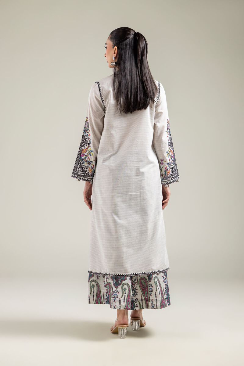 Embroidered | Mesuri | Off-White Longline Kurta | AED 180.00