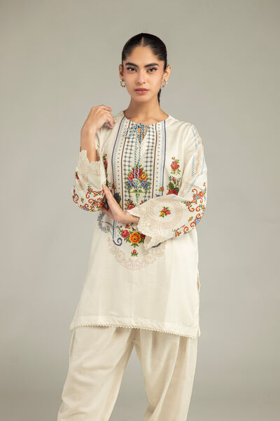 Embroidered | Raw Silk | Silk Floral Kurta | AED 200.00