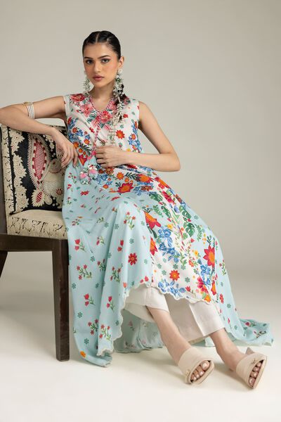 Embroidered | Raw Silk | Floral Sleeveless Kurta | AED 84.00