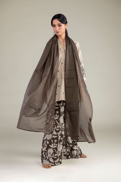 Embroidered | Cotton Dobby | Floral Brown Pants | AED 130.00