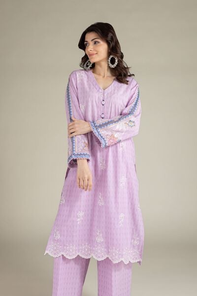 Embroidered | Cotton Dobby | Lavendar Tailored Set | AED 250.00