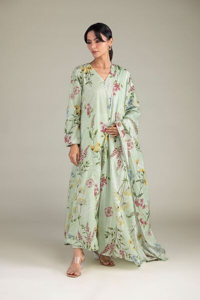 Printed | Lawn | Floral Mint Dupatta | AED 130.00