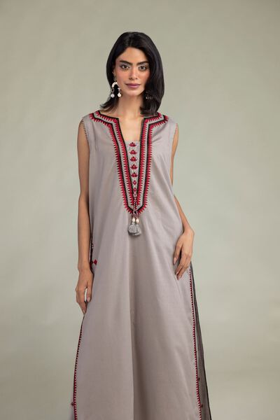 Embroidered | Cotton Dobby | Gray Sleeveless Kurta | AED 200.00