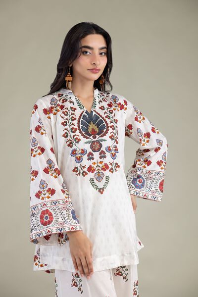 Printed | Cambric | White Cambric Kurta | AED 150.00