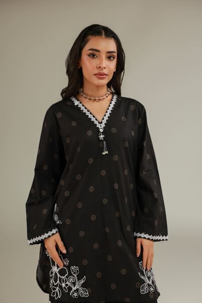 Embroidered | Cotton Dobby | Black Cotton Kurta | AED 130.00