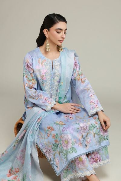 Printed | Satin | Tailored 3 Piece | AED 300.00