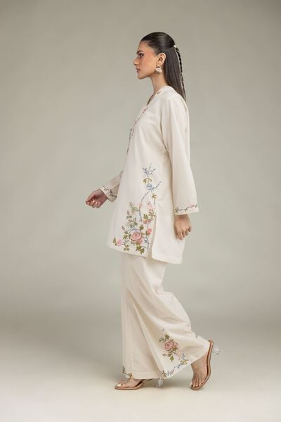 Embroidered | Cotton Dobby | Floral Cotton Pants | AED 80.00