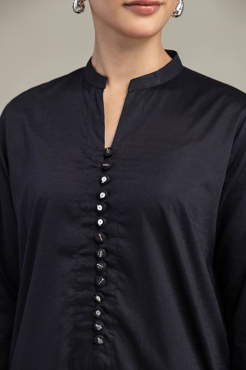 Embroidered | Textured Cotton Viscose | Black Cotton Kurta | AED 150.00