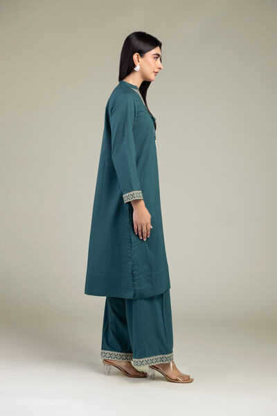 Embroidered | Cambric | Teal Cambric Pants | AED 130.00