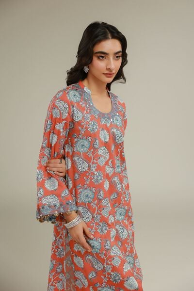 Embroidered | Cotton Viscose | Paisley Pom-Pom Kurta | AED 75.00