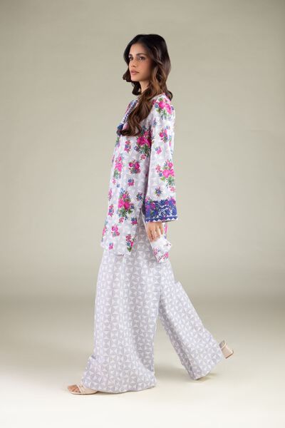 Embroidered | Textured Cotton | Geometric Wide Pants | AED 80.00