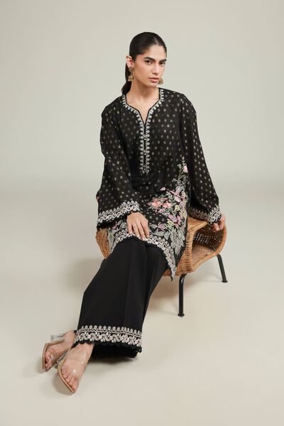 Embroidered | Jacquard | Black Tailored Set | AED 280.00