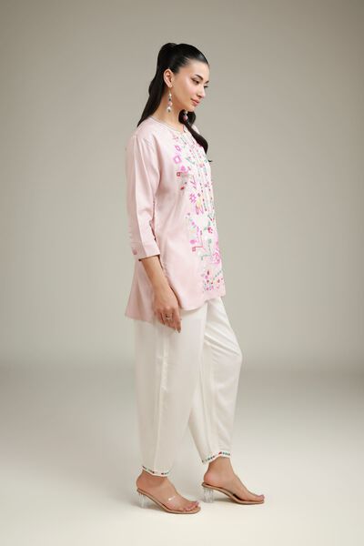Embroidered | Viscose Crepe | White Viscose Trousers | AED 50.00