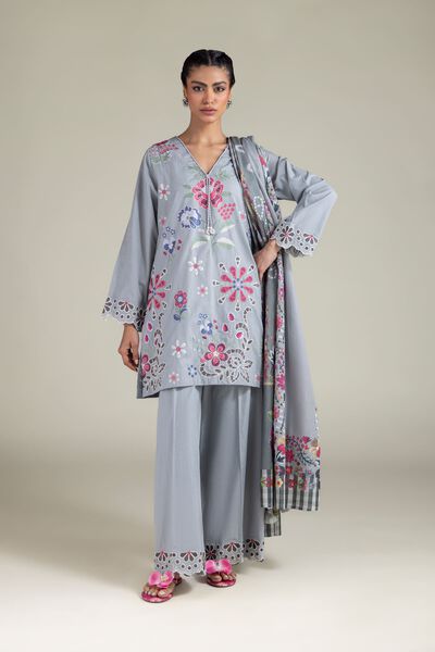 Embroidered | Textured Cotton | Floral Lace Pants | AED 30.00