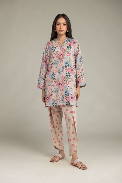 Printed | Cambric | Beige Cambric Shalwar | AED 130.00