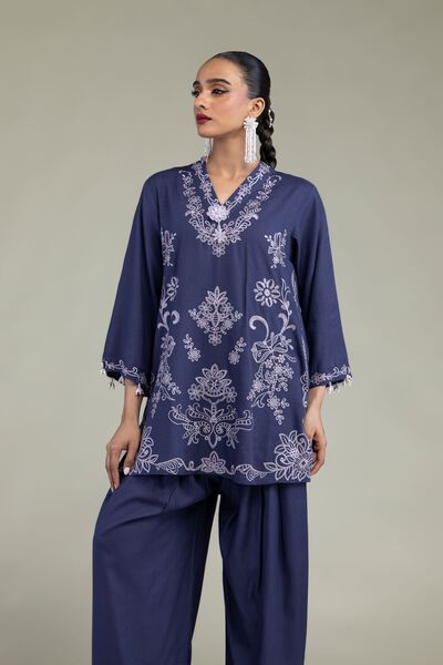 Embroidered | Raw Silk | Floral V-Neck Kurta | AED 115.00
