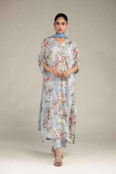 Embroidered | Blended Viscose | Blue Viscose Pants | AED 130.00