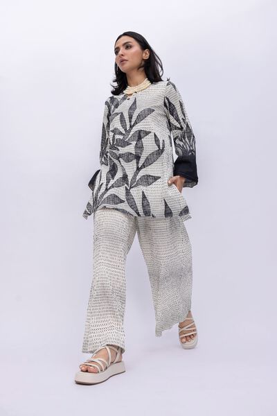 Printed | Ripple Crinkle | Leaf Wide Fit Pants | AED 21.60