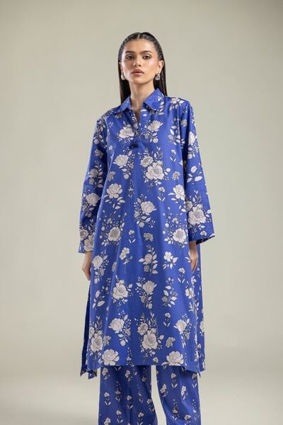 Printed | Cotton Dobby | Floral Blue Kurta | AED 130.00