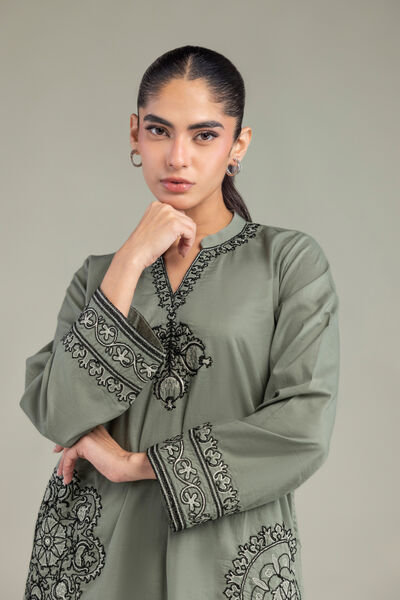 Embroidered | Cambric | Olive Cambric Kurta | AED 200.00