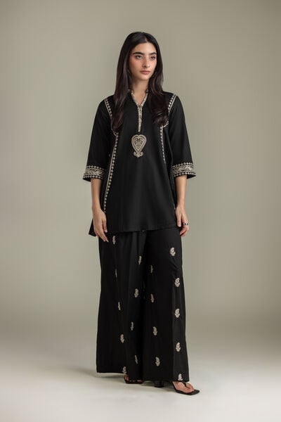 Embroidered | Cambric | Black Cambric Pants | AED 150.00