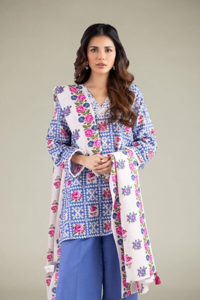 Embroidered | Textured Cotton | Geometric V-Neck Kurta | AED 100.00