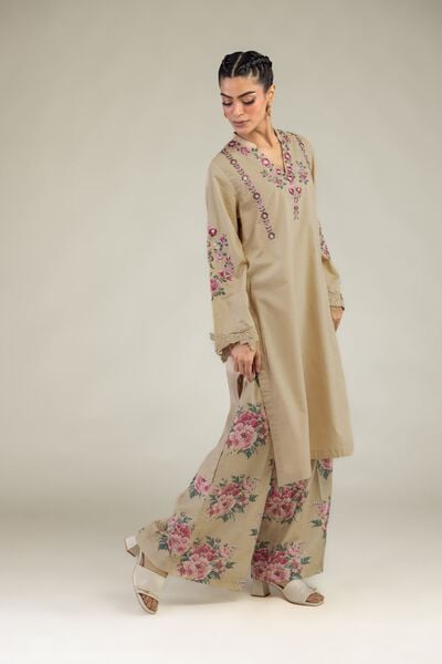 Printed | Cotton Dobby | Floral Beige Pants | AED 100.00