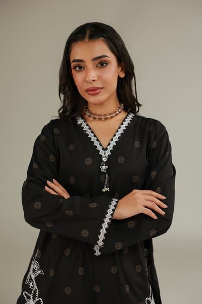 Embroidered | Cotton Dobby | Black Cotton Kurta | AED 130.00