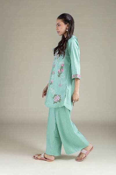Embroidered | Textured Cambric | Relaxed Solid Pants | AED 100.00