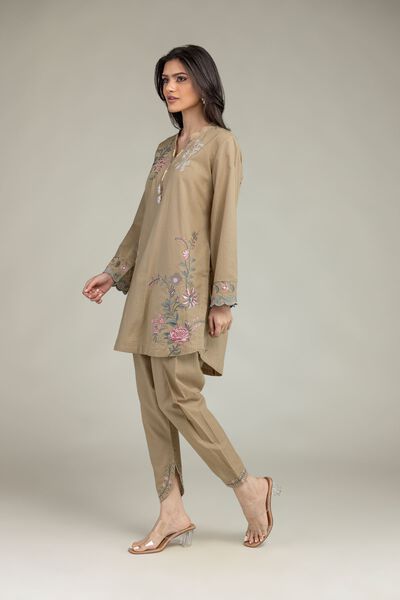 Embroidered | Cotton Dobby | Floral Beige Shalwar | AED 80.00