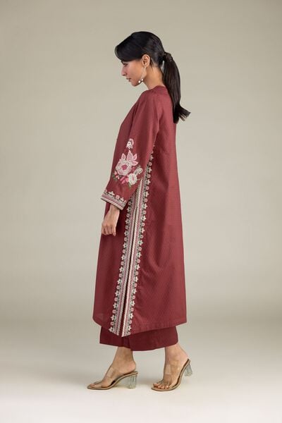 Embroidered | Cotton Dobby | Solid Maroon Pants | AED 130.00