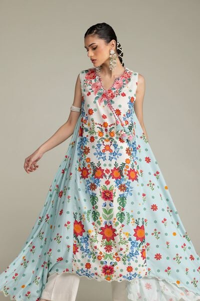 Embroidered | Raw Silk | Floral Sleeveless Kurta | AED 84.00