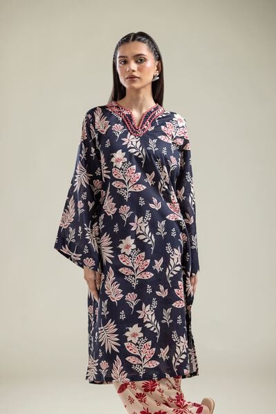 Printed | Cotton Dobby | V-Neck Navy Kurta | AED 100.00