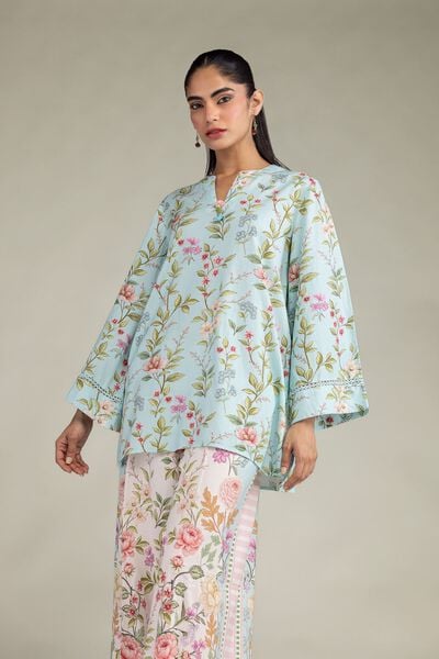 Printed | Cotton Viscose | Blue V-Neck Kurta | AED 130.00