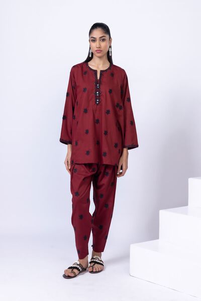 Embroidered | Crosshatch Poplin | Pants | AED 50.00
