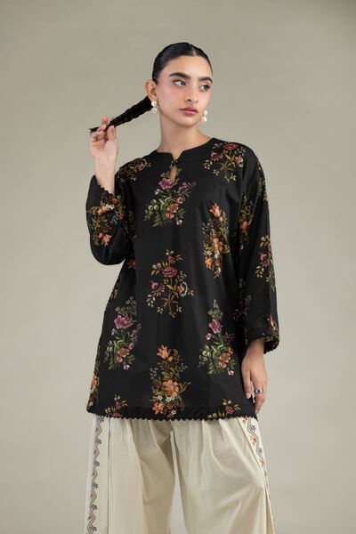 Printed | Cambric | Black Cambric Kurta | AED 150.00
