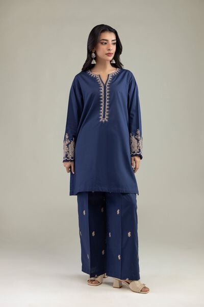 Embroidered | Cambric | Cambric Navy Pants | AED 100.00