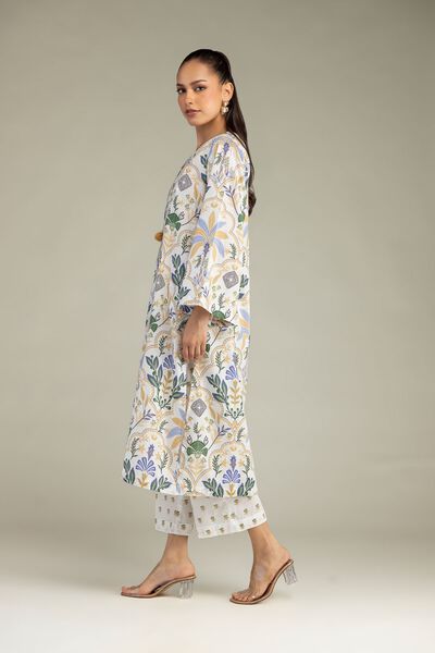 Printed | Cambric | Floral White Pants | AED 130.00