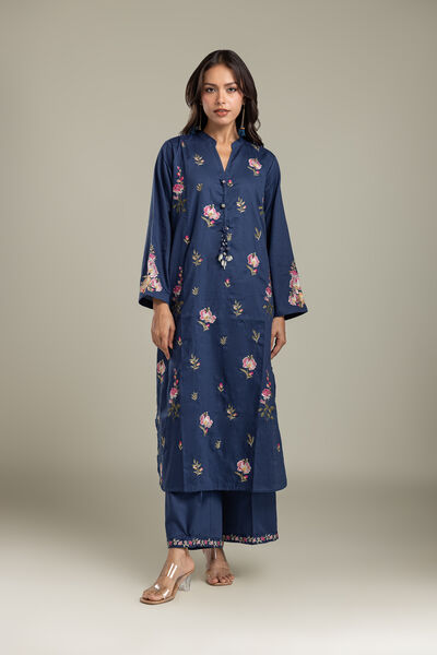 Embroidered | Textured Cotton | Pants | AED 130.00