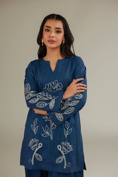 Embroidered | Cotton Dobby | Blue Cotton Kurta | AED 130.00