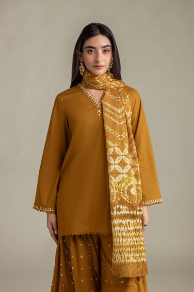 Embroidered | Cambric | Cambric Mustard Kurta | AED 180.00