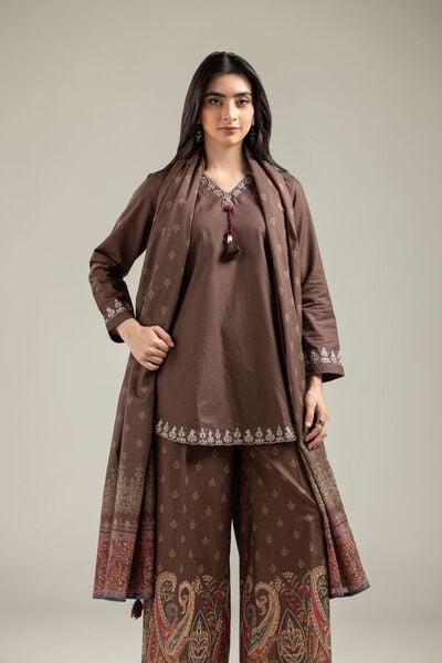 Embroidered | Mesuri | Brown V-Neck Kurta | AED 130.00