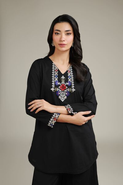 Embroidered | Cambric | Black Cambric Kurta | AED 100.00
