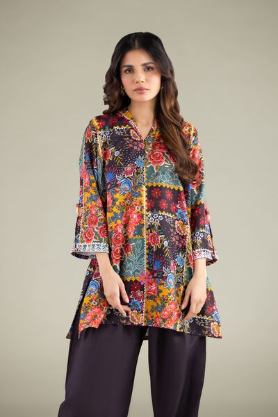 Embroidered | Textured Cotton | Floral V-Neck Kurta | AED 130.00