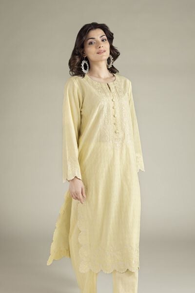Embroidered | Cotton Dobby | Yellow Tailored 2-Piece | AED 250.00