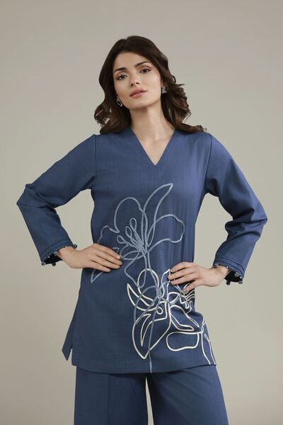 Embroidered | Heavy Textured Cotton | Floral V-Neck Kurta | AED 120.00